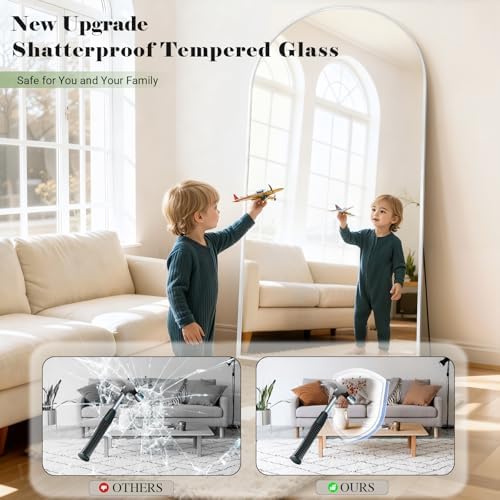 Mirror Full Length, 26"x71" Large Arched Floor Full Length Mirror with Stand, Room Decor Big Full Body Floor Mirror with HD Tempered Glass Aluminum Frame for Bedroom Living Room, White - Image 4