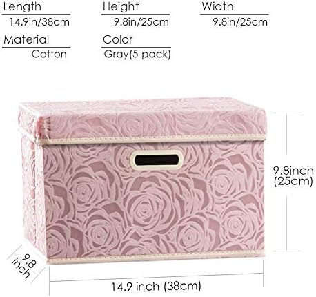 PRANDOM Collapsible Storage Boxes with Lids [5-Pack] Fabric Decorative Storage Bins Cubes Organizer Containers Baskets with Cover Handles Divider for Bedroom Closet Living Room Pink 14.9x9.8x9.8 Inch - Image 5