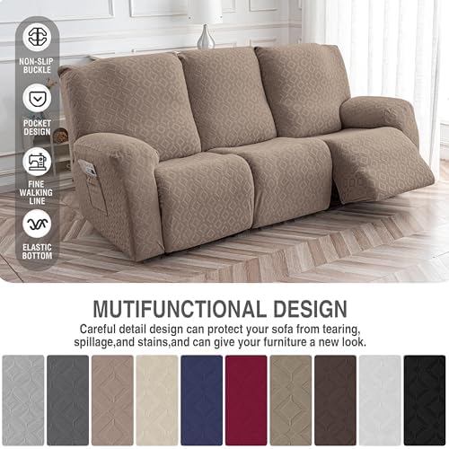 Gennia Waterproof Recliner Sofa Cover,3 Seat Couch Cover,Taupe - Image 5