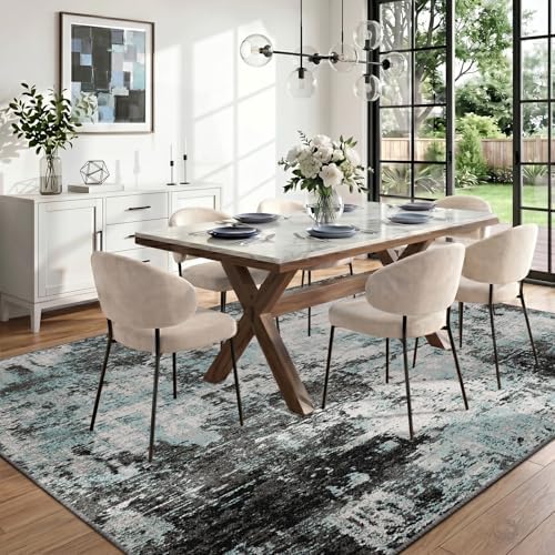 RELEANY Washable 6'x9' Abstract Area Rug for Living Room Teal Black - Image 3