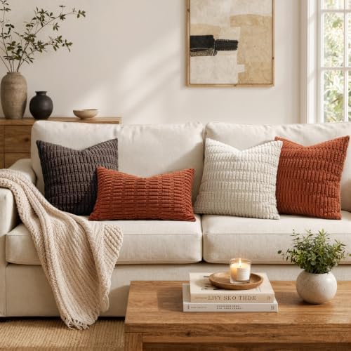 MIULEE Fall Lumbar Corduroy Decorative Throw Pillow Covers 12x20 Rust - Image 5