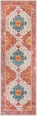 Moynesa Ultra-Thin Washable Runner Rug - 2'6"x8' Pink Runners for Hallways, Boho Non-Slip Bedroom Rug Runner, Vintage Oriental Medallion Kitchen Carpet Runner for Home Entrance Decor - Image 6