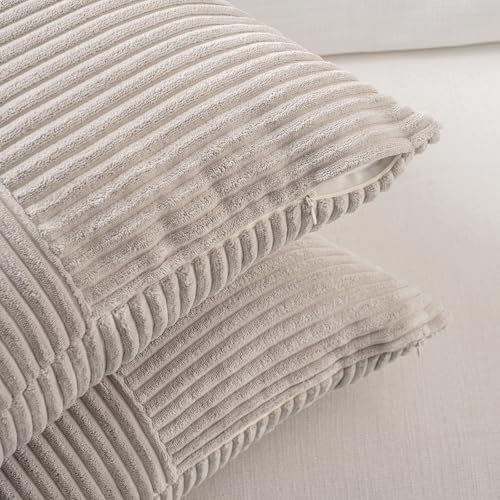 Fancy Homi 2 Packs Neutral Taupe Lumbar Decorative Throw Pillow Covers 16x26 Inch for Living Room Couch Bed Sofa, Farmhouse Home Decor, Soft Striped Corduroy Rectangle Accent Cushion Case 65x40 cm - Image 4
