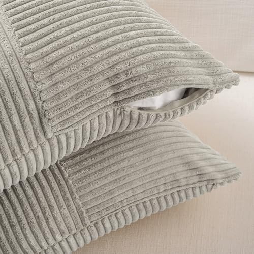 Fancy Homi Set of 2 Neutral Grey Boho Long Lumbar Body Decorative Throw Pillow Cover 14x36 Inch for Bed Couch Bedroom Bench, Soft Patchwork Corduroy Textured Pillow Case, Rustic Farmhouse Room Décor - Image 4