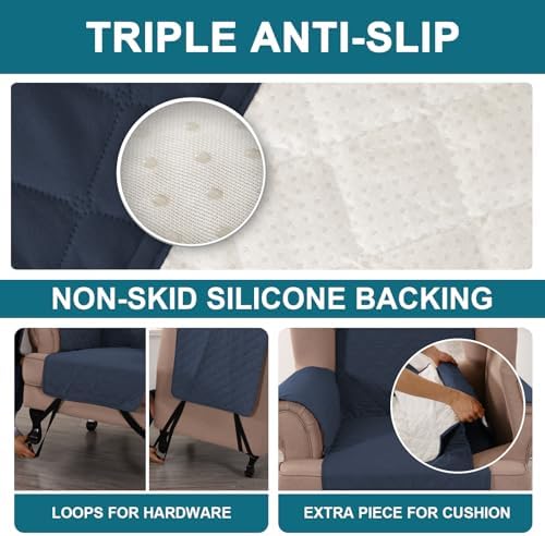 Turquoize 100% Waterproof Wing Chair Cover Wing Armchair Slipcovers, Navy - Image 4