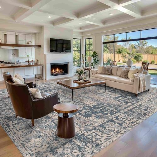 Rugxara Blue 9x12 Area Rugs for Living Room Bedroom Large Washable Rug - Image 2
