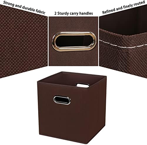 Fabric Cubby Storage Bins, 13x13x13 Inches, Foldable Storage Bins with Dual Handles, Set of 6, Coffee - Image 7