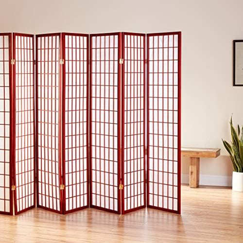 Red Lantern 6 ft. Tall Window Pane Shoji Screen - Rosewood - 8 Panels - Image 2