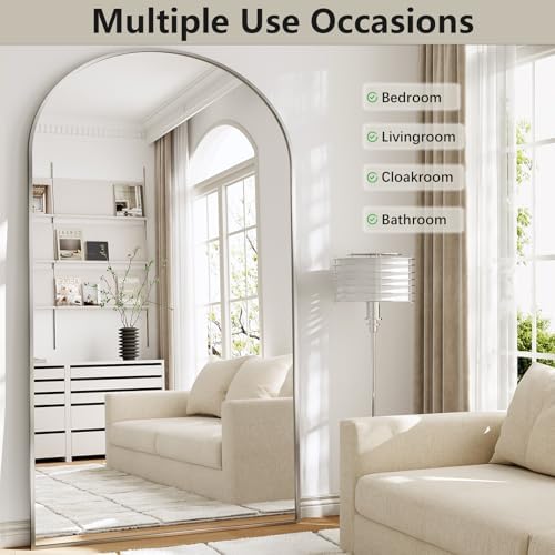 Oversized Full Length Mirror, 41"x81" Large Arched Floor Mirror Full Length with Stand, Room Decor Big Full Body Mirror with HD Tempered Glass Aluminum Frame for Bedroom Living Room, Silver - Image 4
