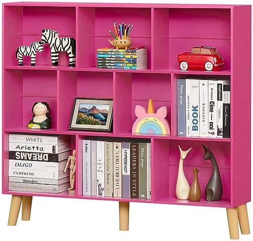 LEYAOYAO 10 Cube Bookshelf, Mid-Century Modern Book Shelf with Legs, Pink by LEYAOYAO-Findtheshiningpointofyourideallife%EF%BC%81
