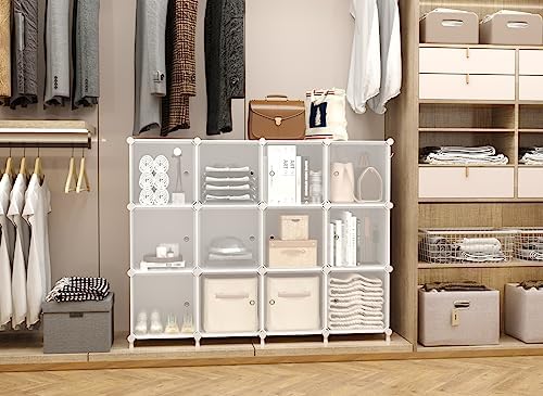 AWTATOS 12 Cube Storage Organizer, Closet Storage Shelves with Doors, White - Image 4