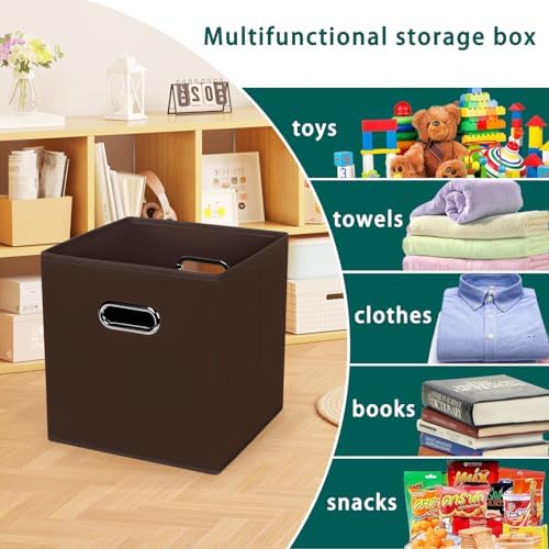 Black Foldable Storage Cubes Bins, Fabric Storage Box Cubes Organizer Baskets with Dual Handles for Home Organizer,Set of 6,(Coffee) - Image 3