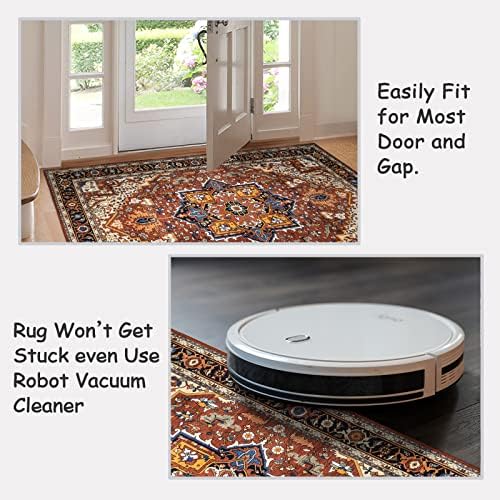Moynesa Ultra-Thin Washable Oriental Area Rug - 3x5 Non-Slip Laundry Room Rug, Non-Shedding Stain Resistance Low Pile Kitchen Mat Indoor Throw Carpet for Fall Decor Bathroom, Brown/Multi - Image 4