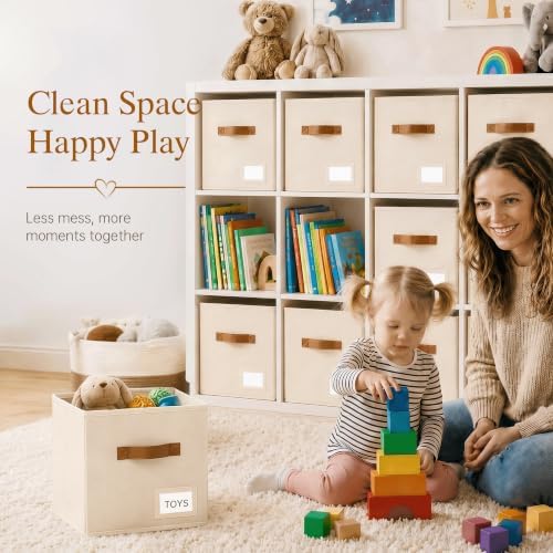 Storage Cubes 8 Pack, 11 Inch Fabric Storage Cubes Organizer Bins with Labels, Odor-Free & Sturdy PP Structure, Cubby Baskets for Closet, Shelves, Toys & Nursery (Beige) - Image 4