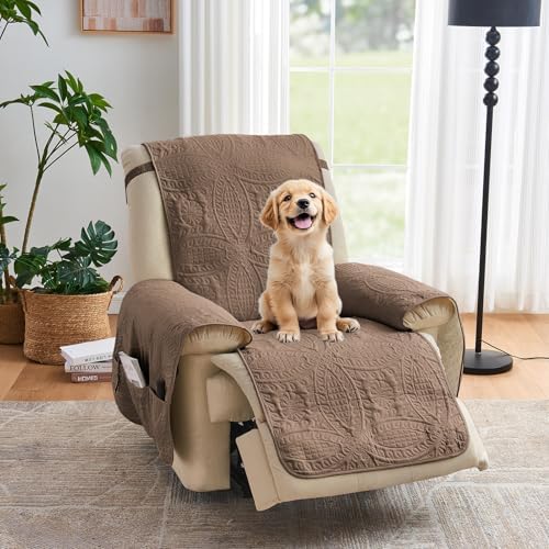 Toffee Quilted Recliner Covers, Waterproof Recliner Chair Covers, Lazy Boy Chair Covers, Pet Friendly Recliner Slipcover for Dogs Cats, Washable Furniture Protector (Recliner 22", Raw Umber) by Pamhaven