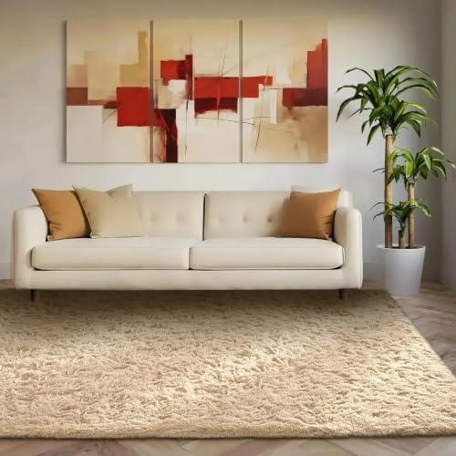 Ophanie Beige Rugs for Living Room Bedroom, 5x8 Fluffy Fuzzy Furry Carpet, Plush Soft Shaggy Bedside Indoor Floor Area Rug for Kids Nursery Home Decor with Over 99 pcs Pile fibers - Image 5