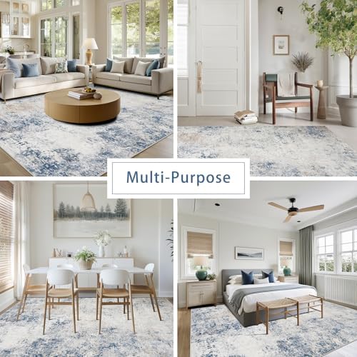 8x10 Washable Area Rugs for Living Room,Bedroom,Dining Room- Blue Beige - Image 5