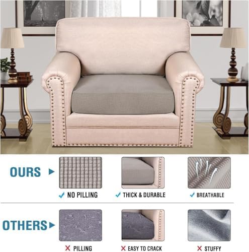 H.VERSAILTEX Super Stretch Individual Seat Cushion Covers Sofa Covers Couch Cushion Covers Slipcover Sets Thick Jacquard Textured Twill Fabric (1 Piece Chair Cushion Cover, Taupe) - Image 2