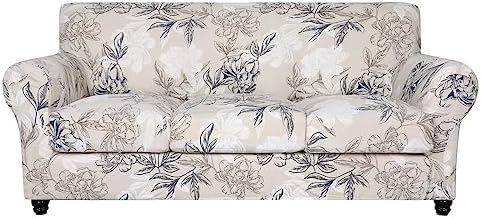 SearchI Stretch Sofa Cover Printed Couch Cover, Floral Pattern 4 Pieces Sofa Slipcover with 3 Separate Cushion Cover, Washable Furniture Protector for Living Room(Sofa, Flower Shadow) by SearchI