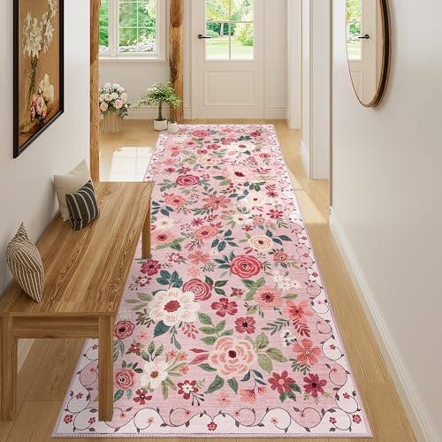 DUKINO 3x8 Kitchen Runner Rug, Washable Rug for Hallway Non Slip, Pink - Image 6