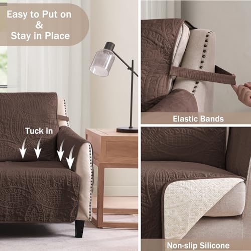 Soft Couch Cover 2 Cushion Sofa, Water-Repellent Sofa Slipcovers for Loveseat, Machine Washable Love Seat Quilted Couch Covers, Pet Friendly Loveseat Slipcovers (Loveseat 56", Chocolate) - Image 5