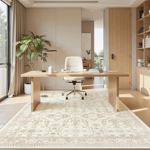 Soalmost 7x9 Area Rug for Living Room Washable Rugs Non-Slip Beige/Brown - Image 3