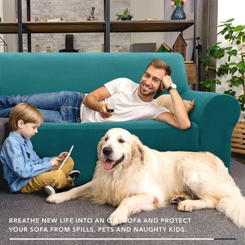 ZNSAYOTX Stretch Oversized Couch Cover Universal Sofa Covers for Living Room Dogs Pet Furniture Protector Spandex Extra Large Sofa Slipcovers with Anti Slip Foam Sticks (Peacock Teal, XL Sofa) - Image 2