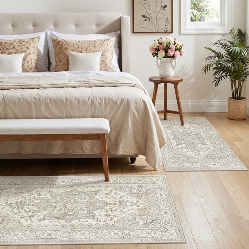 Madane 2-Piece Area Rugs Set, Small Kitchen Runner Non-Slip, Beige/Brown - Image 2