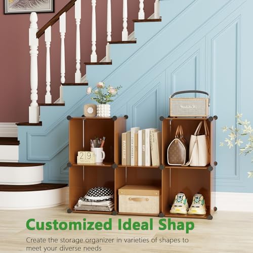 C&AHOME 6-Cube Storage Organizer Cube Shelf Closet Storage Bookcase, Brown - Image 4