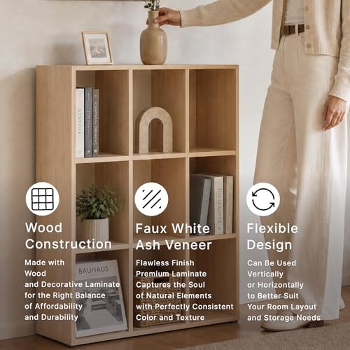 Signature Design by Ashley Piperton 9 Cube Storage Organizer Bookshelf, Tan - Image 5