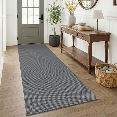 KOZYFLY Woven 3x7 Washable Kitchen Runner Rug, Non Slip Wide Runners for Hallway, Cotton Entryway Runner, Braided Floor Carpet for Entry, Kitchen, Bedside, Hall, Grey/Dark Grey by KOZYFLY