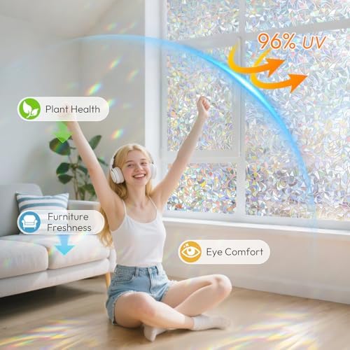 rabbitgoo Window Privacy Film Rainbow, Clear, 23.6" x 78.7" - Image 6