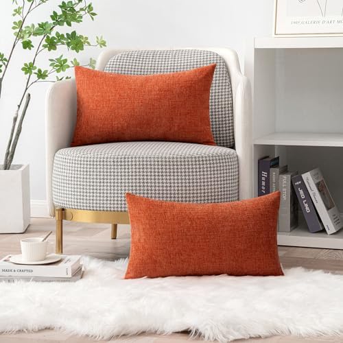 MIULEE Soft Chenille Fall Lumbar Throw Pillow Covers Rust 12x20 Pack of 2 - Image 6