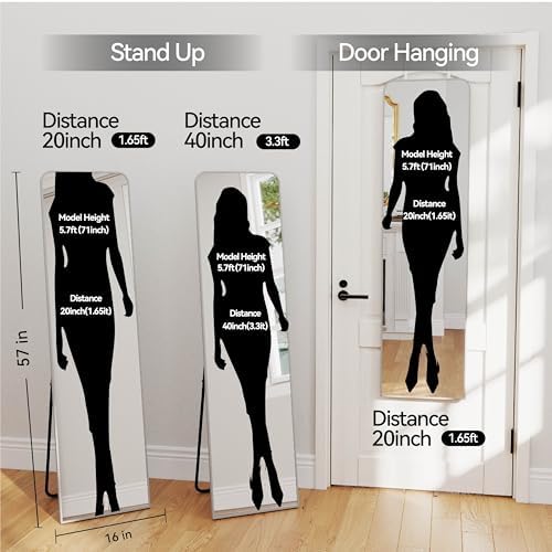 57x16" Full Length Mirror Floor Stand,Over the Door,Wall Mounted Silver - Image 2