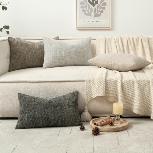 MIULEE Decorative Chenille Lumbar Pillow Covers Neutral 12x20 Pack of 4 - Image 5