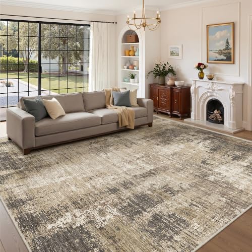 Valenrug 6x9 Area Rugs, Abstract Large Washable Rugs for Living Room, Taupe by Valenrug