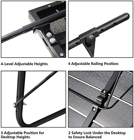 Balcony Table Hanging Deck Railing Table Outdoor Balcony Bar Tables for Railings Aluminium Folding Adjustable for Patio Deck Garden Baluster Windows 23.6" x 15.7", All Weather Space Saving Black - Image 6