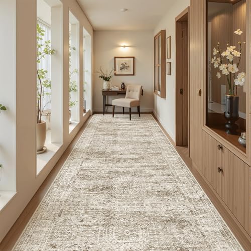 Soalmost Washable 4x12 Hallway Runner Rug Non-Slip Kitchen Entry Rugs Brown - Image 2