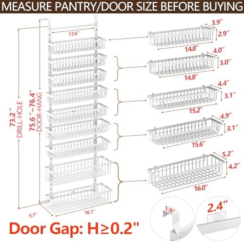 POKIPO 9 Tier Over The Door Pantry Organizer, 2 in 1 Wall Mount or Hanging Spice Rack with Adjustable Deep Basket, Heavy-Duty Seasoning Organizer and Storage for Kitchen Cabinet Closet Bathroom - Image 2