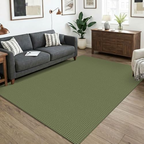 KOZYFLY Washable 5x7 Living Room Rug, Non Slip Woven Area Rugs, Braided Floor Carpet for Entryway, Kitchen, Bedroom, Dining Room, Office, Cotton Rug Indoor Decor, Olive Green/Earthy Green by KOZYFLY