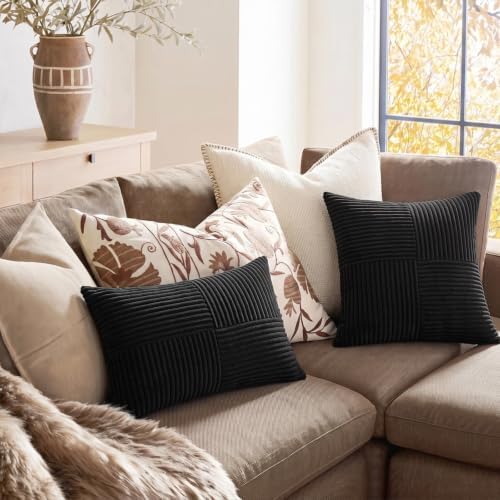 Fancy Homi 2 Packs Black Lumbar Decorative Throw Pillow Covers 14x24 Inch for Couch Bed Sofa, Rustic Farmhouse Boho Home Decor, Soft Striped Corduroy Rectangle Accent Cushion Case 35x60 cm - Image 5