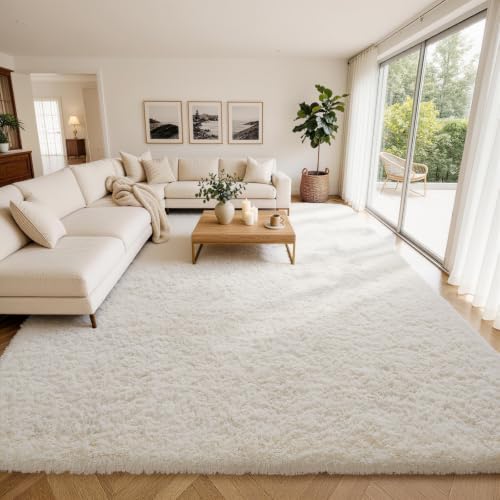 Ophanie Area Rugs 10x14 Living Room, Large Ivory Bedroom Carpet, Big Shag Indoor Thick Soft Nursery Rug, Fluffy Carpets for Boys and Girls Room Home Decor Aesthetic with Over 99 pcs Pile fibers by Ophanie