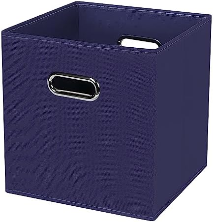 Black Foldable Storage Cubes Bins , Fabric Storage Box Cubes Organizer Baskets with Dual Handles for Home Organizer (Navy Blue) by HEAYEEG