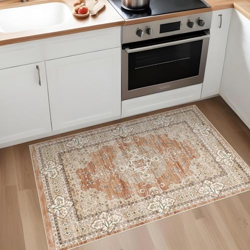 2x3 Washable Entryway Area Rug - Non-Slip Boho Throw Rugs Terracotta Beige - Image 4