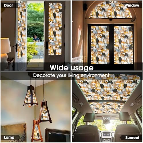 Cute Modern Cats Pet Animal Cartoon Stained Glass Window Films Decorative Double-Side Privacy Film Self-Adhesive Static Glass Clings for Living Room Bathroom Decor - Image 5