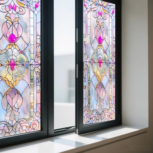 IVN Stained Glass Window Film 17.7x39.3 inch Purple Diamond Window Privacy Film - Image 7