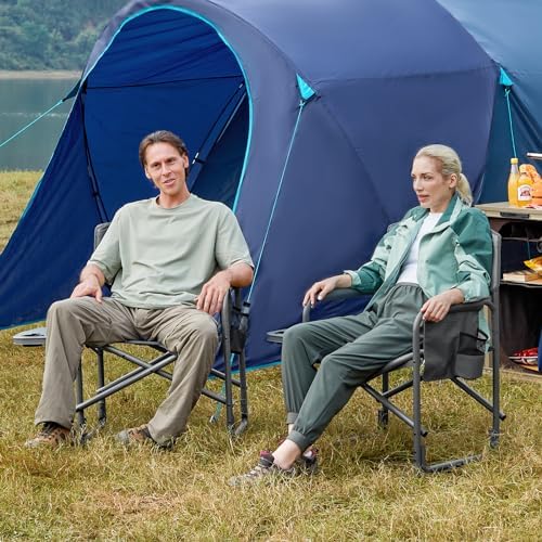 TIMBER RIDGE Aluminum Oversized Camping Chair, Lightweight Portable Directors Chair with Side Table Detachable Side Pocket for Outdoor Camping, Lawn, Picnic, Support 400lbs Grey 2 Pack - Image 2