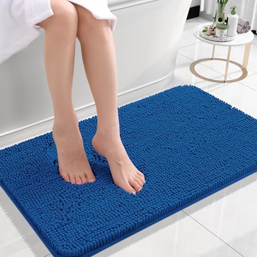 OLANLY Small Bathroom Rugs 24x16, Soft Absorbent Chenille Bath Rugs, Rubber Backing Quick Dry, Machine Washable Bath Mats for Bathroom Floor, Tub and Shower, Home Decor Accessories, Deep Navy Blue - Image 2