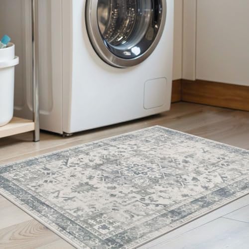 2x3 Blue Washable Entryway Rug,Small Door Mat for Bathroom Kitchen - Image 3