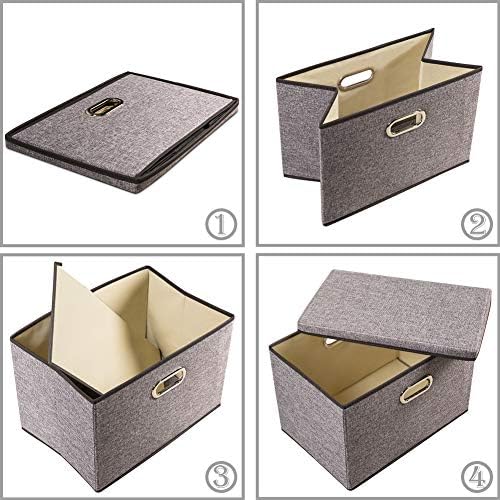 PRANDOM Large Collapsible Storage Containers with Lids [5-Pack] Linen Fabric Foldable Storage Bins Boxes Organizer Baskets Cube with Cover for Home Bedroom Closet Office Nursery (17.7x11.8x11.8) - Image 4